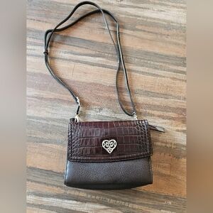 Vintage Brighton Pebbled Leather Croc Crossbody Heart logo bag Brown